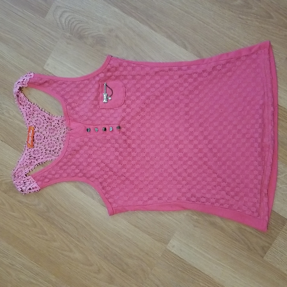 Liang Dian pink tank top with lace and bow GUC
